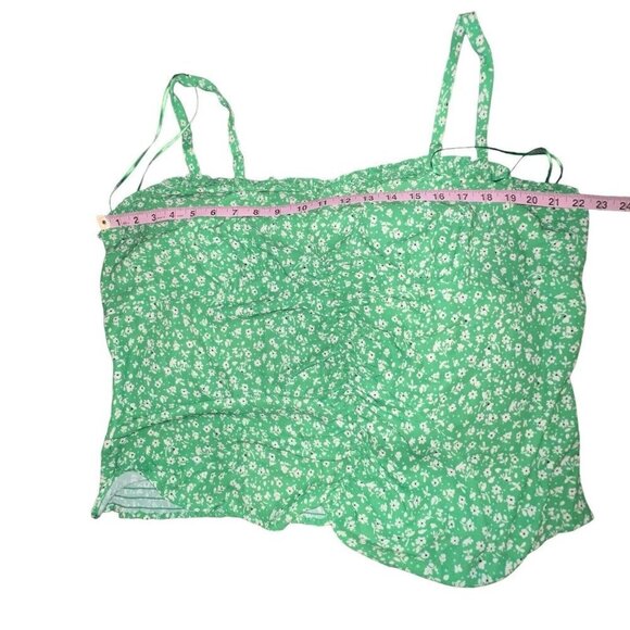 LUSH Green Floral Print Ruched Front Smocked Back Cami Tank Top Women Size 2X - Picture 5 of 10